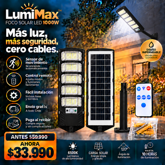 LumiMax™ | Foco Solar LED 1000W para Mayor Seguridad Exterior